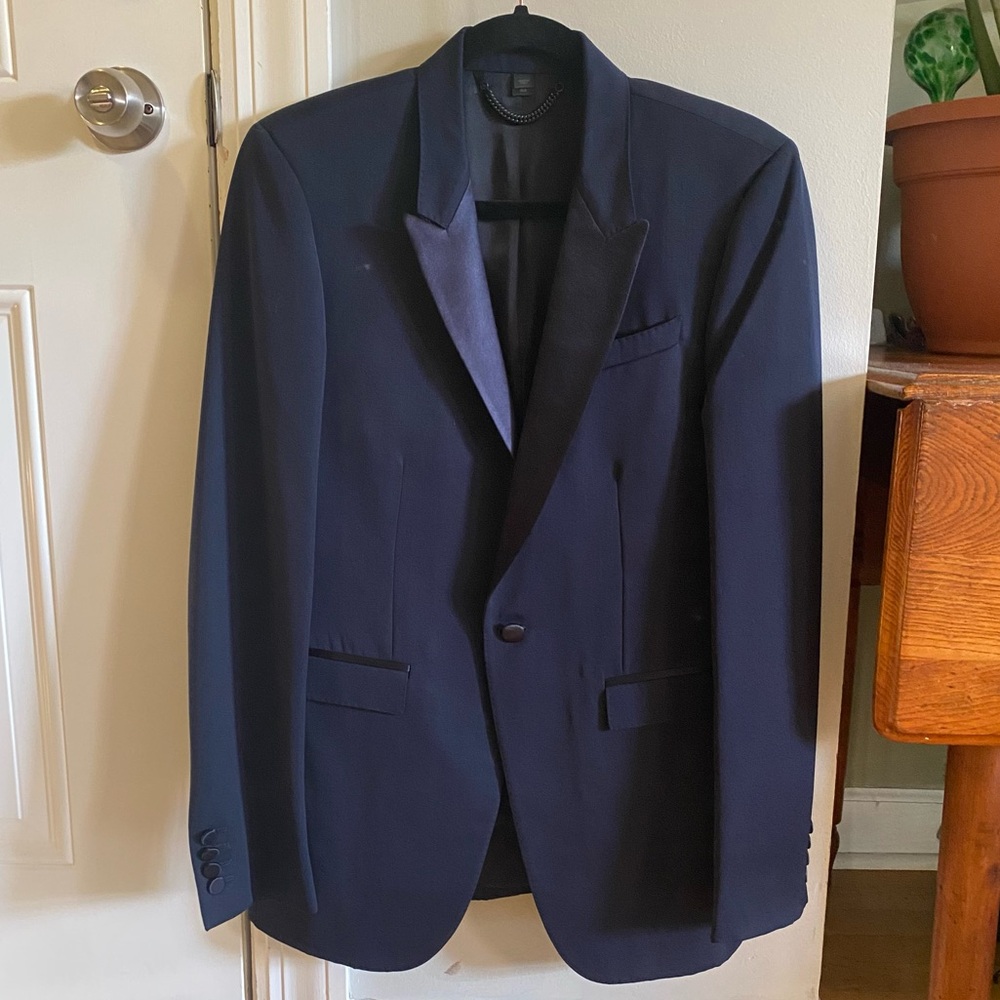 BURBERRY PRORSUM tuxedo blazer, fully lined, navy and black, chest 38